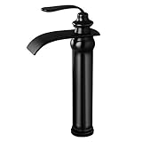 WYDM Retro Schwarz Messing Wasserfall Waschbecken Armaturen für Badezimmer Einhebelmischer Nostalgische Badarmatur Aufsatz Hoher Auslauf Öl gerieben Bronze gebü