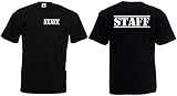 Staff T-Shirt Ordner Crew beidseitig Kinder-Herren Große 128-XXXL schwarz 140