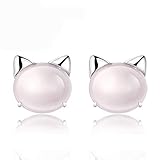 AllRing Ohrringe Mode Elegant 925 Silber Natürlicher Hibiskusstein Pulver Kristall Süße Katze Kristall Süße Ohrstecker für Frauen Mode Schmuck