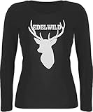 Kompatibel mit Oktoberfest Damen Trachtenshirt - Edelwild mit Hirsch - weiß - XL - Schwarz - Bayern - BCTW071 - Langarmshirt D