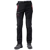 Herren Wanderhose Outdoorhose Trekkinghose Softshellhose Skihose Wasserdicht, Winddicht Atmungsaktiv Zip Off Funktionshose (Schwarz, Large)