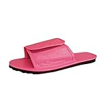 Julhold Sandalen Offen Strandschuhe Hauschuhe Riemchensandalen Damen Mode Große Einfarbige Flache Sandalen Und Hausschuhe Weich Leder Stoff Schickes Outdoorschuhe(Rosenrot,41)
