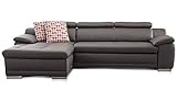 Cavadore Ecksofa Aniamo mit XL-Longchair links / Eckcouch in Lederoptik mit Kopfteilfunktion im modernen Design / Sitzecke für Wohnzimmer in Lederoptik / 270 x 80 x 165 cm / Kunstleder g