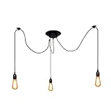 EDO Pendelleuchte ARANEA 3, 3 flammige Hängelampe Retro Spinne Lampen, Spider Lampe Industry in Schwarz, Deckenleuchte mit E27 Fassung für Wohnzimmer, Esstisch, Schlafzimmer, Spinnenleuchte, EDO777187
