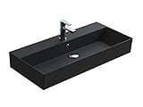 AQUA BAGNO KS.AN.90 Eckiges Waschbecken aus Keramik in Schwarz Matt, Hängewaschbecken im modernen Stil, Aufsatzwaschbecken | 90 x 42