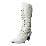 Stiefeletten Gothic Damen Mit Absatz Overknee Stiefel Retro Spitze Stretch Boots Pumps Elegante Vintage Plateau Stiefel mit Blockabsatz Reitstiefel Stiefeletten Absatz Schnürung Langschaft S