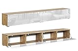 PLATAN ROOM Fernsehschrank TV-Lowboard 105/140 / 160/210 / 280 In Eiche Weiß Hängend Oder Stehend Hochglanz Matt (210 x 30 x 32, Eiche Gold/Weiß Hochglanz)