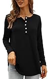 Odosalii Elegant Damen Bluse Locker Lange Irregular Damenblusen (A-Schwarz, M)