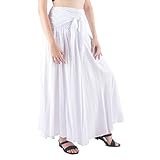 Damen Bohemian-Maxirock, klassischer Druck, hohe Taille, großer Saum, zum Binden, , Boho, Hippie-Röcke, weiß, 36