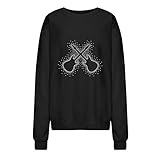 Fishoney Langarm-Shirts für Herren, Rundhalsausschnitt, einfarbig, lockere Passform, mit Gitarrendruck, einfach leger, Outdoor-Sport, Pullover mit Rundhalsausschnitt, Schwarz , XXL