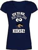 Karneval & Fasching Kostüm Outfit - Ich tu nix. Ich Will nur Kekse! - weiß/schwarz - XS - Dunkelblau - Shirt Damen - XO1525 - Damen T-Shirt mit V