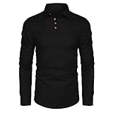 HUIWU Herren Polohemd Poloshirts Langarm Button Down Slim Fit T-Shirt Businesshemden Freizeithemd Männer Herbst Winter Casual Henley Shirt Elegant Basic Einfarbig Baumwolle Büro Shirts Lang