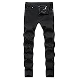 DRESCOKLJ Trendige zerrissene Herrenjeans 4 Taschen inkl Slim Biker Zipper Denim Jeans Skinny Ausgefranste Hose Distressed Rip Hose Freizeithosen Outdoorhose für M
