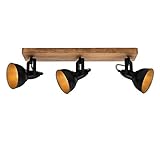 Briloner Leuchten - Spotleuchte, Deckenspot retro, Deckenleuchte vintage, Spots dreh- und schwenkbar, 3x E14, max. 25 Watt, Metall-Holz, Schwarz-Gold, 500x110x157mm (LxBxA)