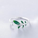 NIUBKLAS Frische Blätter Grüne Tropfen Glasur Zweige Süße 925 Sterling Silber Weibliche Veränderbare Öffnungsring