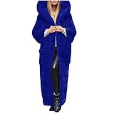 Fleecemantel Damen Lang Outdoor mit Kapuze Schwarz Fleecejacke PlüschJacke Plüschmantel Winterjacke Wintermantel Teddyfleece Jacke Teddyjacke Kapuzenjacke Kapuzenmantel Fleece Jacke Plüsch M