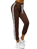 OZONEE Damen Jogginghose Hose Trainingshose Sporthose Freizeithose Motiv Damenhose Fitnesshose Sweatpants Sweathose Fußballhose Joggpants JS/1020/A14 BRAUN M