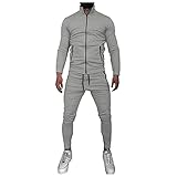 Yowablo Trainingsanzug Sportanzug Herren Jogging Anzug Hosen Set Herren Mode Casual Einfarbig Reißverschluss Langarm ( 3XL,1grau )