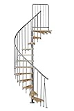 Spindeltreppe ATRIUM Presto, grau, Geschosshöhe 271,4-313,5 cm, Durchmesser 120 cm, mit Holzstufen aus B