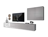 COLGANTE VI Wohnwand Wohnwand Set TV-Schrank Hängeschrank Weiß Hochglanz HG Fernsehschrank mit LED Beleuchtung und Push to Open System Sideboard Lowboard W