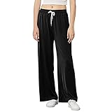 WANGSHE Leinenhose für Damen, Sommer, legere Passform, elastische Taille, weite Beinhose mit Taschen, Schwarz , X-Larg