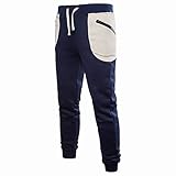 Trendy Colorbloack Jogginghose Herren Baumwolle mit Reissverschluss Taschen Sweatpants Herren Hose Baggysweat Mens Pant Hose Freizeit Loose Fit Sweat Baggy Sporthose Lang Training