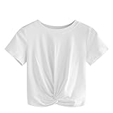 SOLY HUX Damen Crop T-Shirt Tops Shirt Oberteile mit Twist Vorn Sommershirts Cropshirts Weiß L