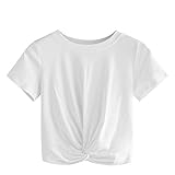 SOLY HUX Damen Crop T-Shirt Tops Shirt Oberteile mit Twist Vorn Sommershirts Cropshirts Weiß L