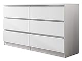 Kommode mit 6 Schubladen Malwa M6 140, Anrichte, Diele, Flur, Highboard, Mehrzweckschrank, Sideboard, Wohnzimmer (Weiß)