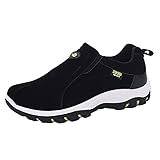 Julhold Herren Turnschuhe Einfarbig Runde Zehe Laufen Walking Sport Wandern Slip-On Schuhe Performance rutschfeste Low-Top-Schuhe(Schwarz,45)