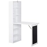 HOMCOM Schreibtisch klappbar mit 6 Fächer Bücherregal mit 3 Regale Computertisch Bürotisch E1 Spanplatte Metallrahmen Weiß 98 x 51 x 153