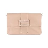 OBC Made in Italy Damen echt Leder Clutch Tasche Umhängetasche Ledertasche Schultertasche Schnalle Cross-Over Handgelenktasche Handtasche R
