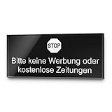 Hinweisschild Keine Werbung und kostenlose Zeitung | Hochwertiges Türschild mit Gravur auf Acryl Glas | Briefkastenschild Werbung verboten - UV-beständig