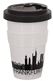 Coffee to go Becher Frankfurt Skyline Porzellan spülmaschinenfest schwarz/weiß 380ml mit Deck