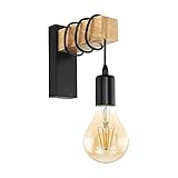 E27 Wandleuchte Innen Modern Wandlampe Schwarz/Weiß Industrial Lampe Holz E27 mit Schalter Lampe Pendelleuchten Wandleuchte Nachttisch Lampen (Ohne Leuchtmittel) (Schwarz)