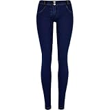 Damen Jeans Dunkelblau Europäische und Amerikanische Beliebte Hüftheben Fitness Stretch Bequeme Jeanshose mit niedriger Taille S