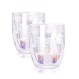 Cutiset Doppelwandige Glas Tassen 350ml 2er Set Irisierende Trinkgläser, Kaffeegläser,Teetasse für Tee, Kaffee, Latte, Cappuccino, Espresso, Bier (Regenbogen Farbe 1)