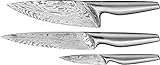 WMF Chef´s Edition Damasteel Messerset 3teilig Made in Germany, 3 Messer geschmiedet, Küchenmesser, Performance Cut, Damaststahl 120-lagig, Holzbox