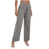 S-UN Damen Hose Hohe Taille Kordelzug Hose mit Weitem Bein Einfarbig Gummiband Stretch ÜBergrößE Freizeithose Stoffhose mit T