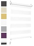 Doppelrollo Klemmfix ohne Bohren 75cm x 210cm Weiß Duo Rollo Klemmrollo Sonnenschutzrollo Fensterrollo für Fenster & Türen Zebrarollo Seitenzug