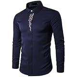 QWERD Herren Besticktes Hemd Slim Fit Freizeithemd Herren-Hemd Langarm Button Down Hemd Für Anzug, Business, Hochzeit, Freizeit Langarmhemd Männer Langarmshirts Slim Fit Stickereien Casual Dress S