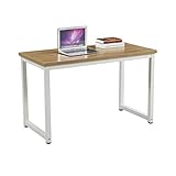 SVITA Uni Bürotisch Eiche-Optik weiße Metall-Beine Computertisch Schreibtisch Arbeitstisch PC T