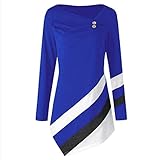 NIUYAN Damen Tunika Langarm Rundhals Lange Bluse Top Casual Übergröße Unregelmäßige Mode Lose Leinen Langarmshirt Vintage Fest Hemd Tops T-Shirt Freizeit Oberteile Tees Blusentops Patchwork-Ob