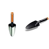 Fiskars Blumenkelle, Länge: 28 cm, Rostfreie Stahl-Kelle, Schwarz/Orange, Premium, 1000726 & Blumenkelle, Länge: 29 cm, Glasfaserverstärkter Kunststoff, Schwarz/Orange, Solid, 1000694