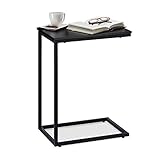 Relaxdays schwarz, Beistelltisch, Metallgestell, robust, Melaminplatte, Dekotisch, u-förmiger Couchtisch 60cm hoch, Black, S