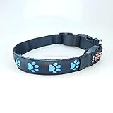 LED Halsband Hund Pfote Leuchthalsband schwarz wiederaufladbar Hundehalsband (blau, S)