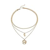 RainYun Persönlichkeit Einfache Karte Shell Anhänger Halskette Gold Multi Layer Anhänger Weibliche Schlüsselbein Kette Frauen Party Choker Schmuck Geschenke Geschenk für: Liebhaber, Frau, F