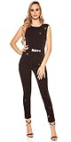 Koucla Damen Overall Jumpsuit Playsuit mit Schnalle (Schwarz-Silber(Glitzer), M)