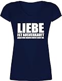 Festival & Konzert Zubehör - Liebe ist ausverkauft Sekt - weiß - 3XL - Dunkelblau - Gothic Shirt - XO1525 - Damen T-Shirt mit V