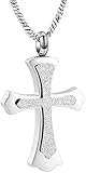 YNNANGG Asche Halskette Yinplsmemory Urnen-Halskette Mit Kreuzanhänger Für Asche, Andenken, Einäscherung, Edelstahl, Religiöses Kreuz, Gedenkasche Für Mütter, Frauen, Silber Mit G